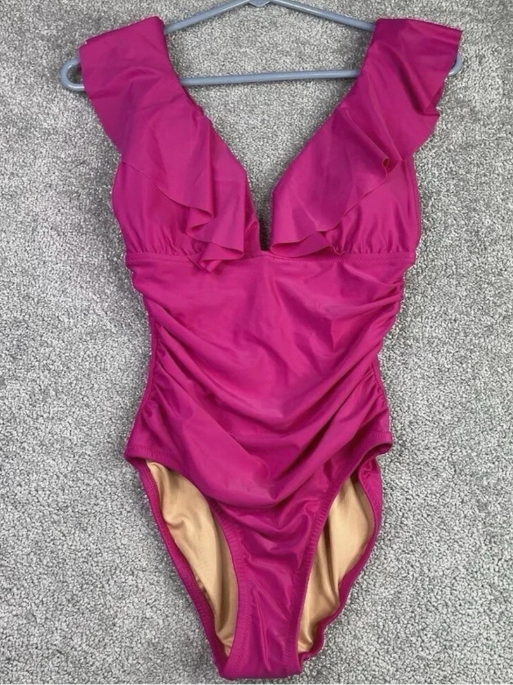 NWT J.CREW FUCHSIA Ruched Ruffle One-Piece Swimsuit (Size: 4)